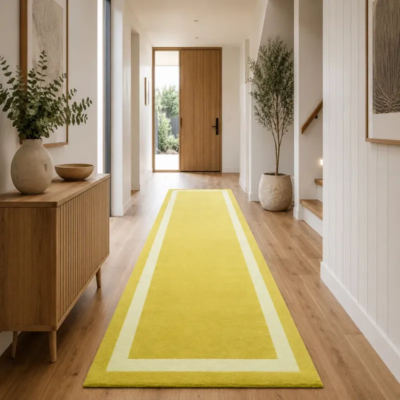 Rapeseed Yellow Wool Runner with Traffic White Inset Border