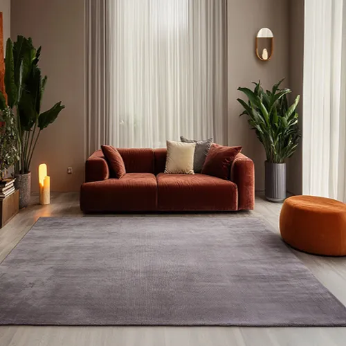 Plain Mid Graphite Grey Art Silk Rug