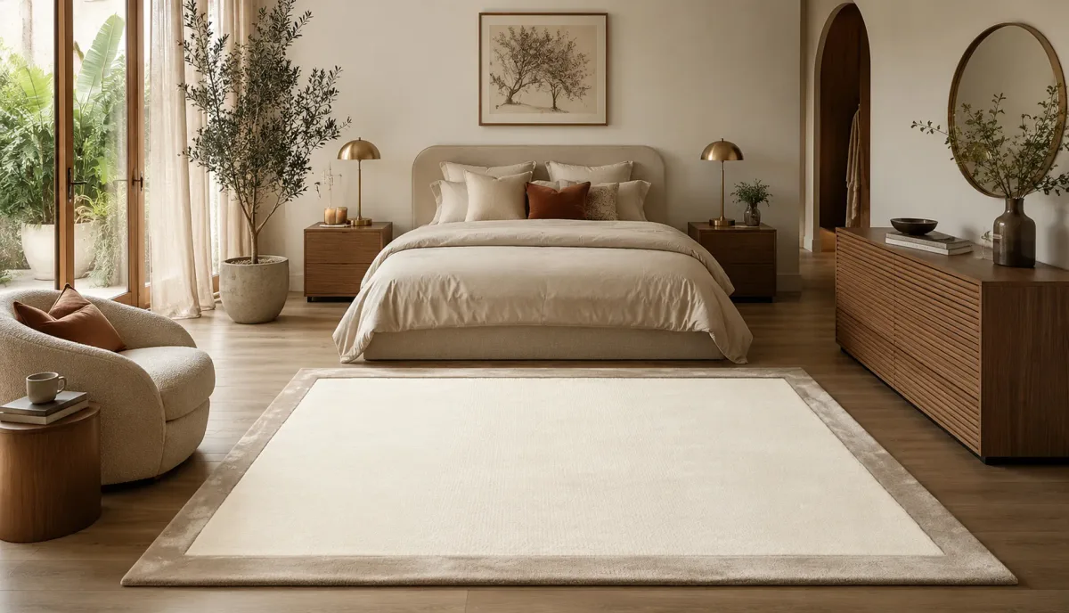 Traffic White Wool Rug with Oyster White Art Silk Border