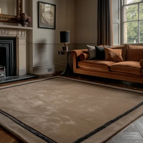 Mid Mouse Brown Wool Rug with Wool & Art Silk Borders