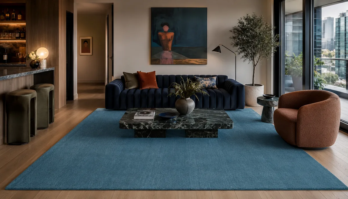 Plain Teal Wool Rug