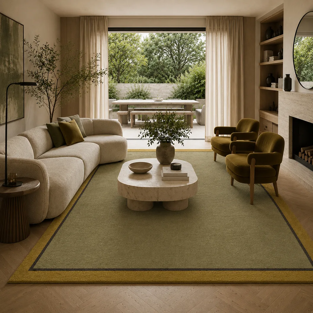 Light Grass Green Art Silk Rug with Art Silk Borders - Rug Roomset Collection Light Grass Green Art Silk Rug with Art Silk Borders - Rug Roomset Collection