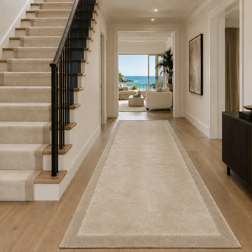 Oyster White Art Silk Runner with Sand White Wool Border - Rug Roomset Collection Oyster White Art Silk Runner with Sand White Wool Border - Rug Roomset Collection