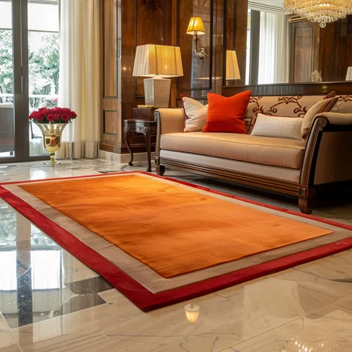 Traffic Orange Art Silk Rug with Wool Borders