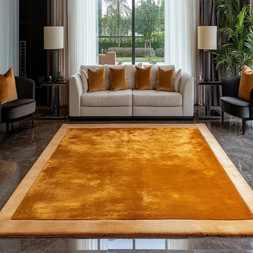 Traffic Orange Art Silk Rug with Saffron Yellow Wool Border