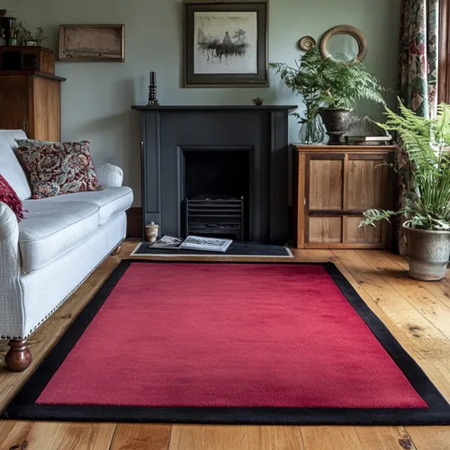 Raspberry Wool Rug with Jet Black Border