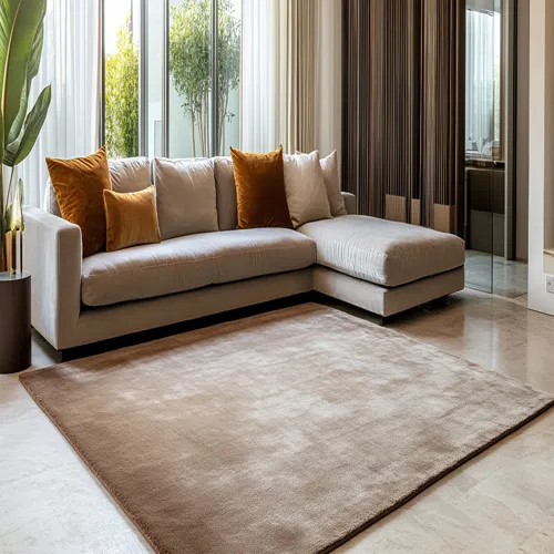 Plain Beige Art Silk Rug