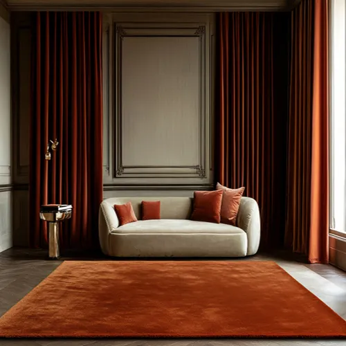 Plain Vermilion Art Silk Rug