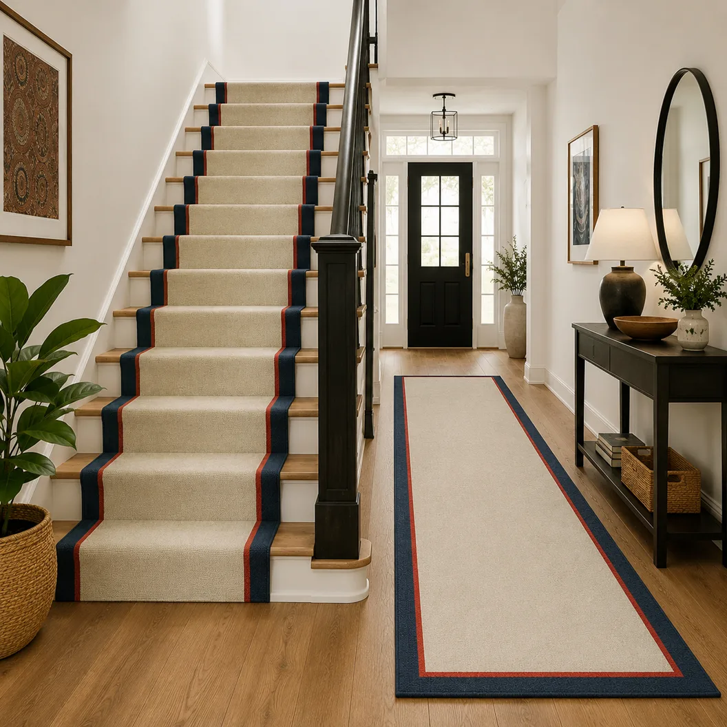 Beige Wool Runner with Wool Borders - Rug Roomset Collection