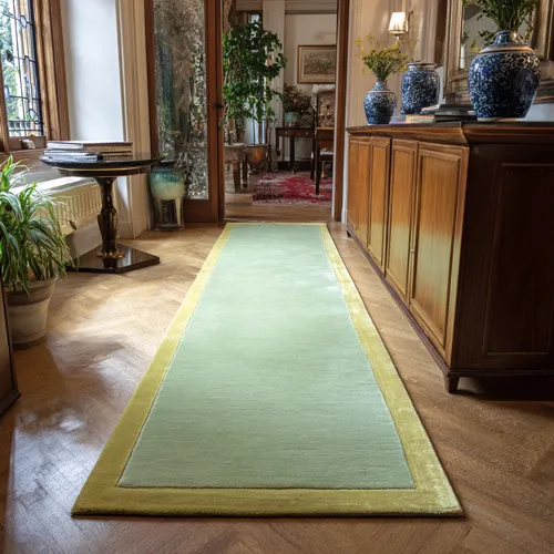 Pastel Green Wool Runner with Spanish Olive Cream Border