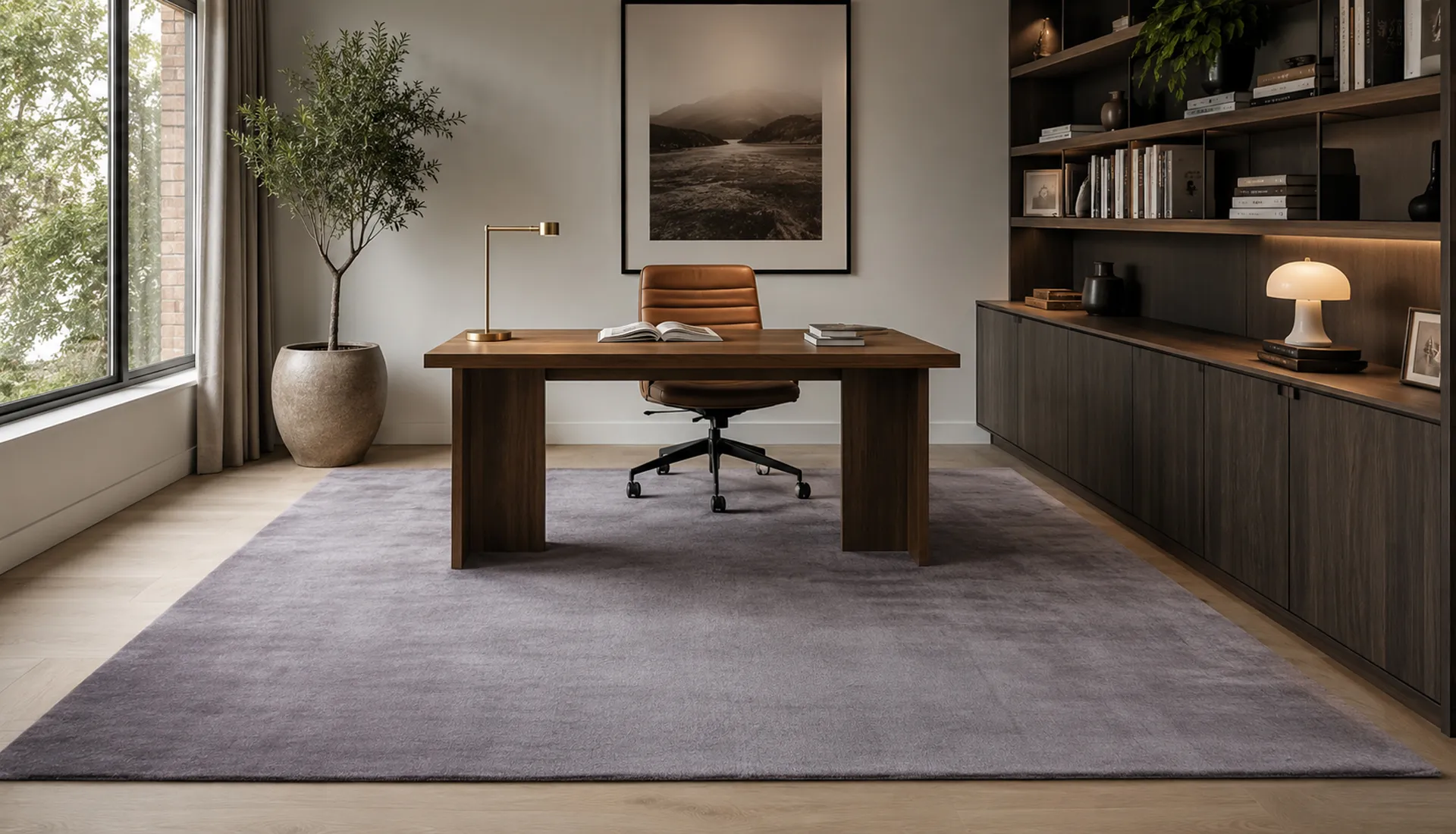 Plain Mid Graphite Gray Art Silk Rug