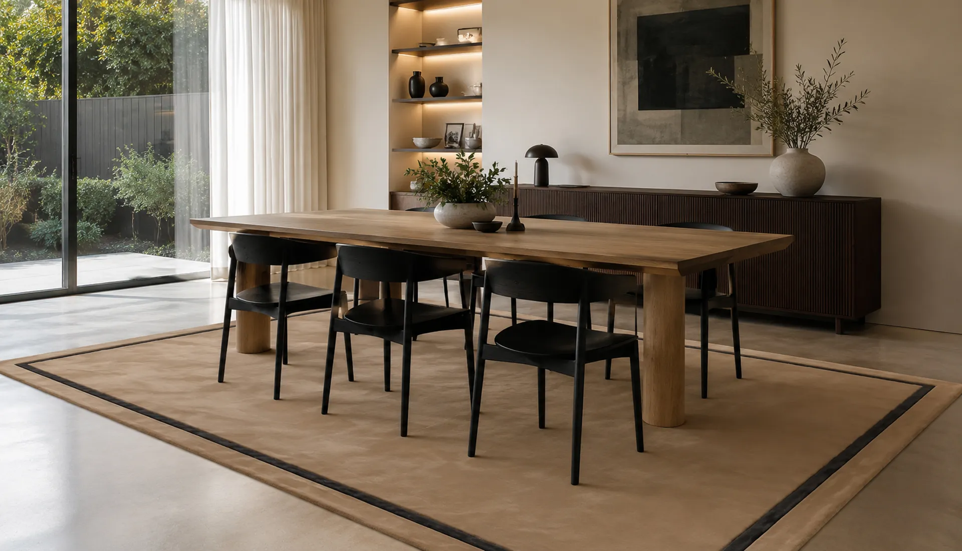 Fudge Wool Rug with Jet Black Inset Border
