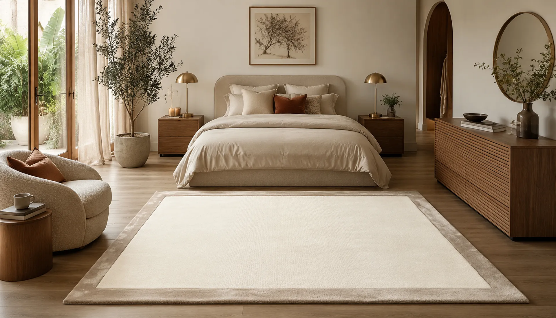 Traffic White Wool Rug with Oyster White Art Silk Border