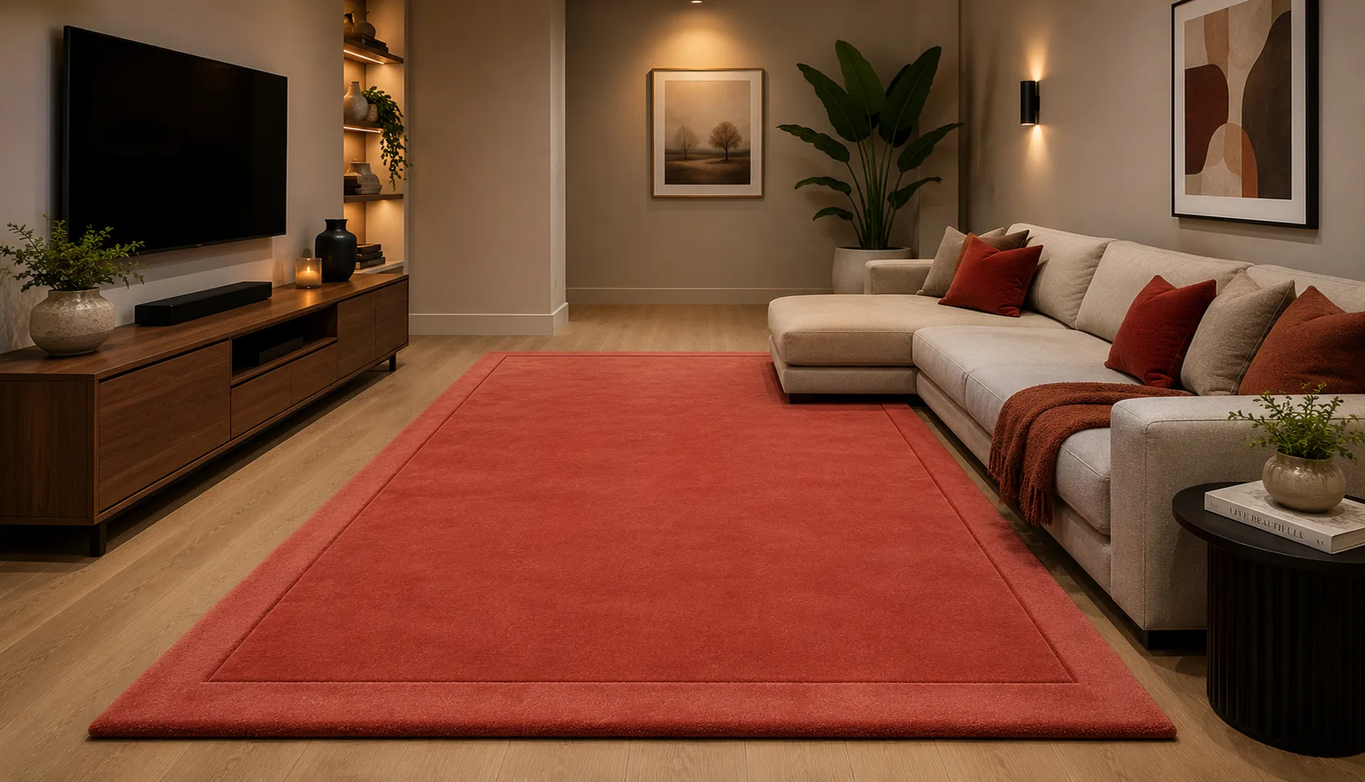 Traffic Red Wool Rug with Pure  Red Border