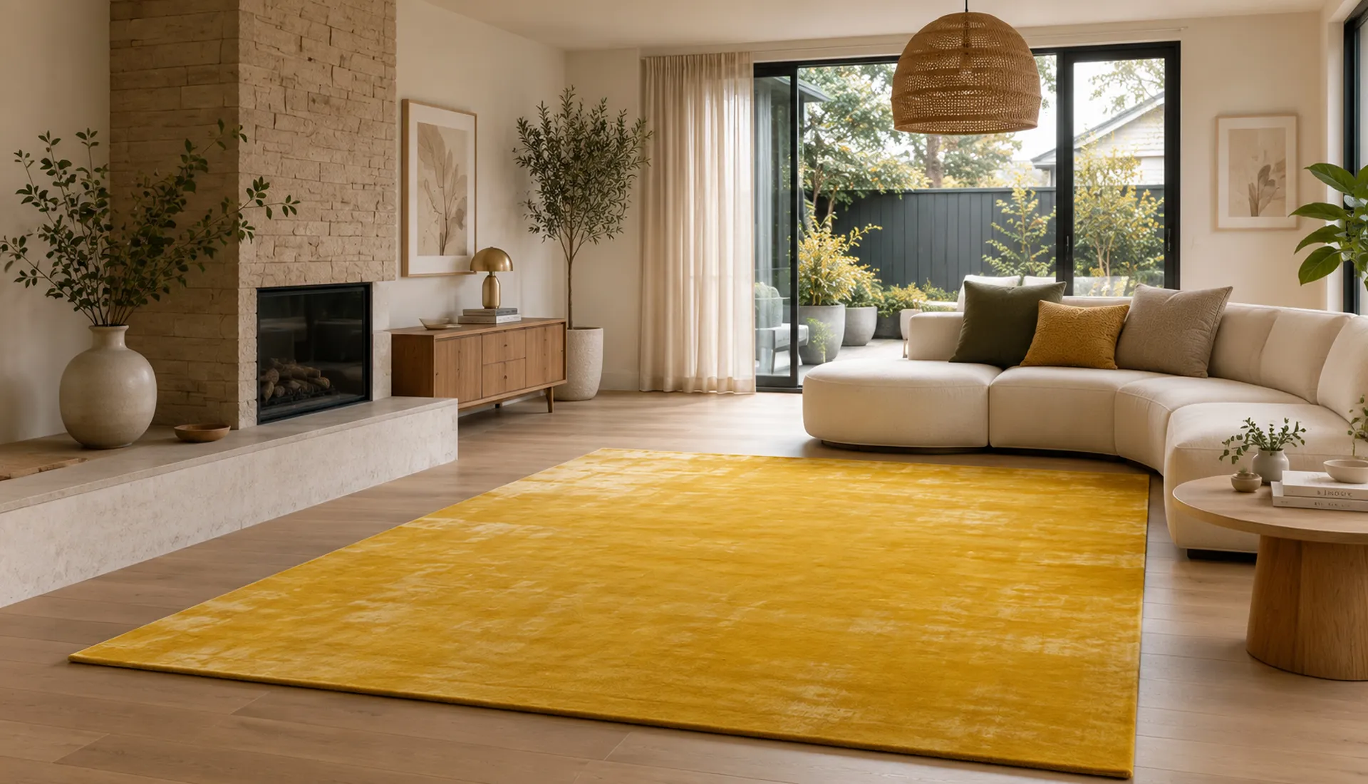 Plain Broom Yellow Art Silk Rug
