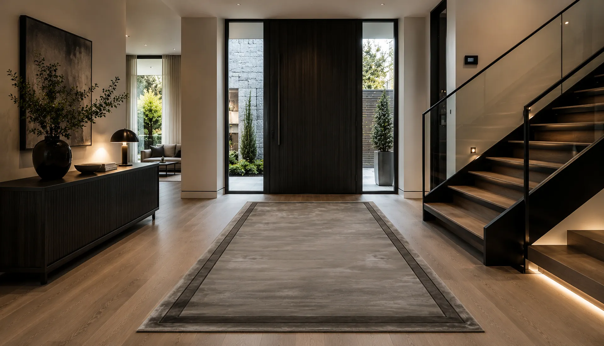 Quartz Gray Art Silk Runner with Jet Black Inset Border