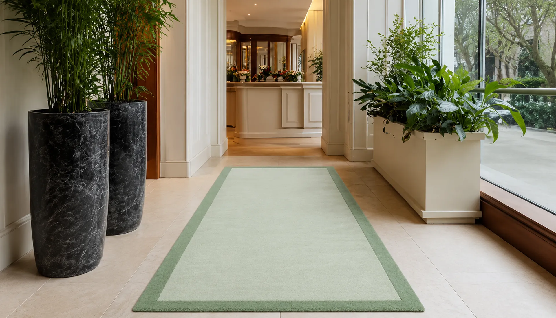 Pastel Green Wool Runner with Pastel Turquoise Green Border