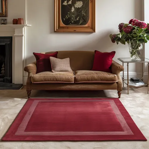 Orient Red Wool Rug with Hint Of Red Grape Inset Border