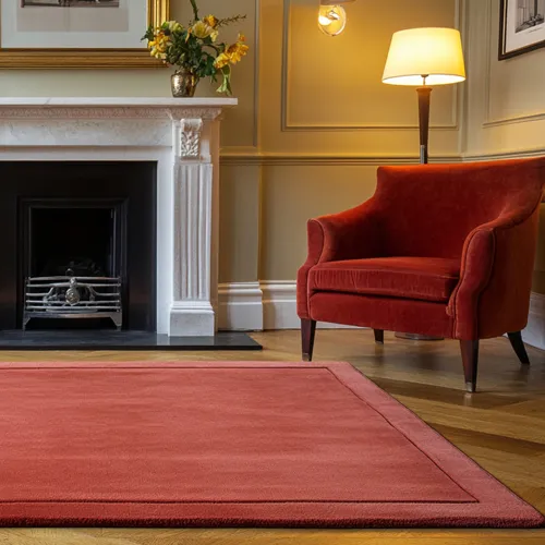Mid Brown Red Wool Rug with Antique Pink Border