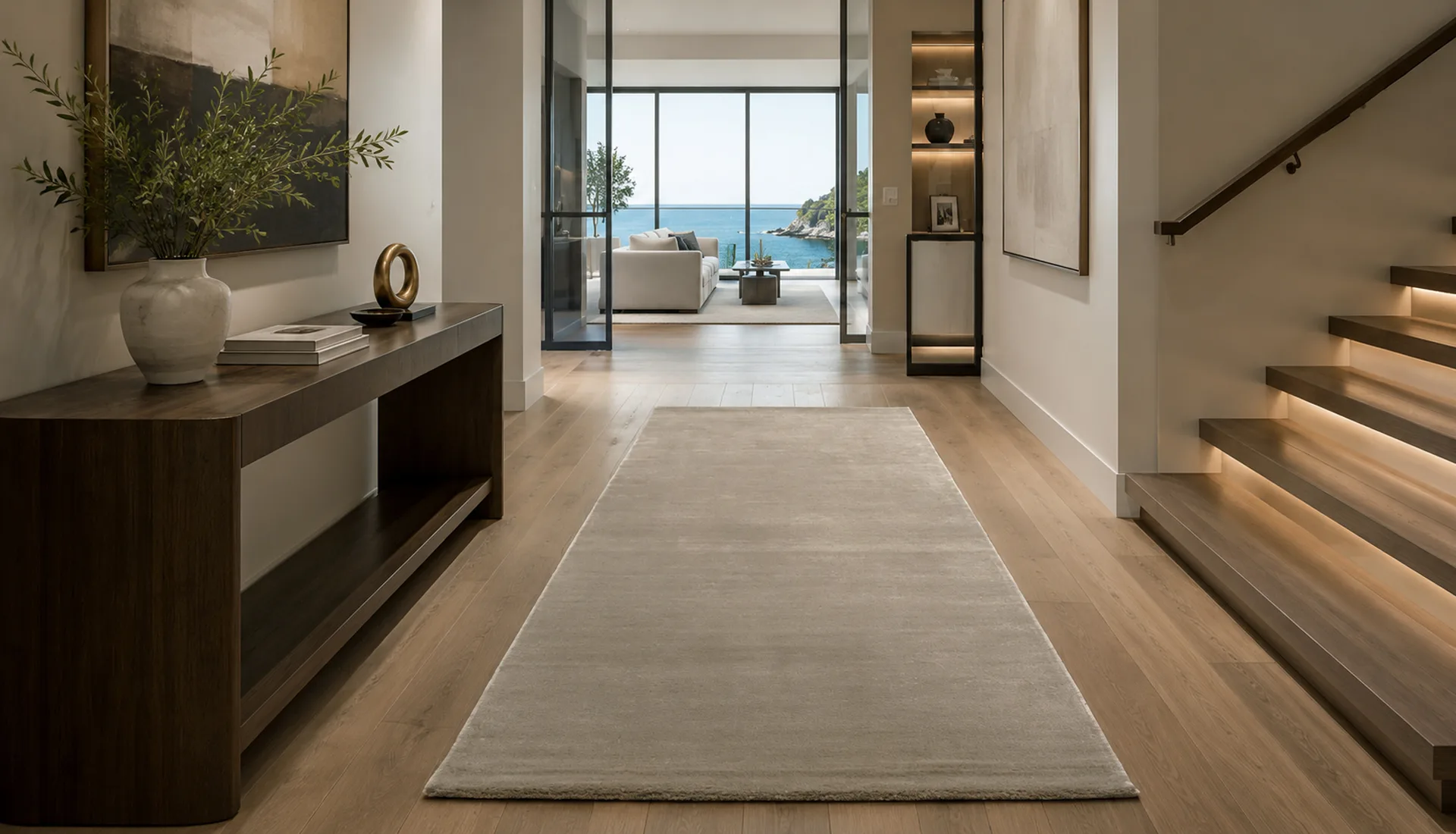 Plain Pale Olive Gray Wool Runner