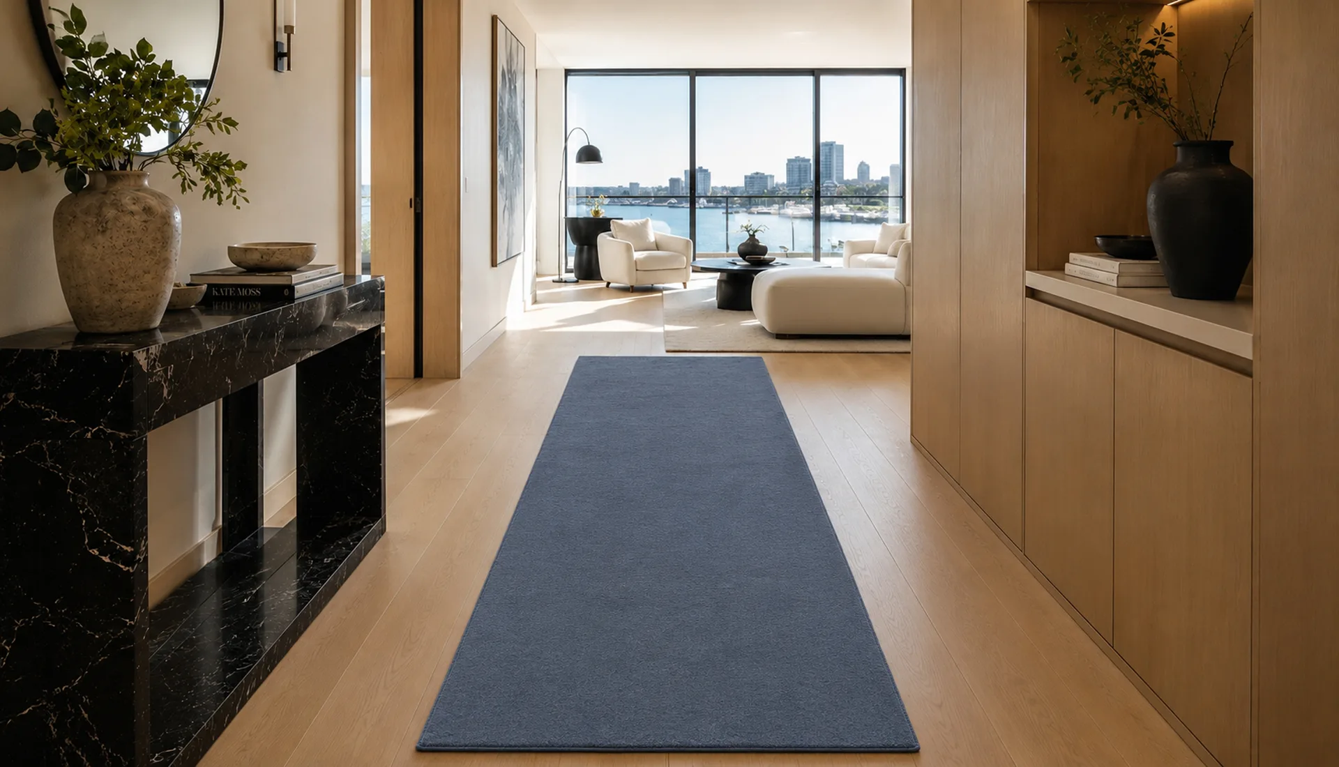 Plain Capri Blue Wool Runner