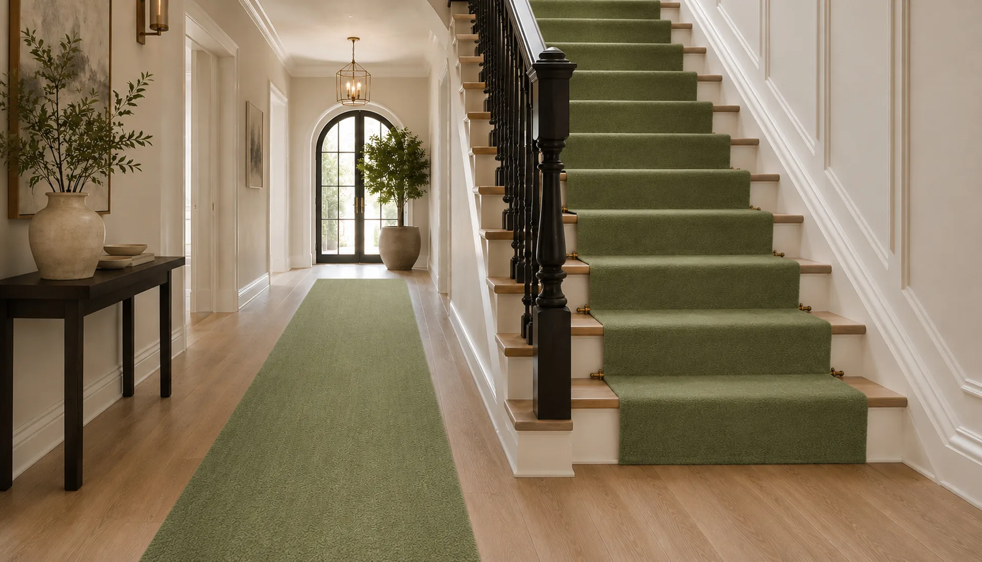Plain Mid Grass Green Wool Runner